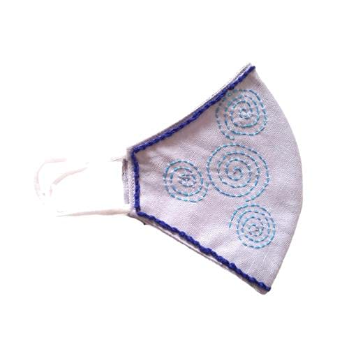 Twaksati handmade embroidered cotton soft and breathable face Mask - White with blue tinge