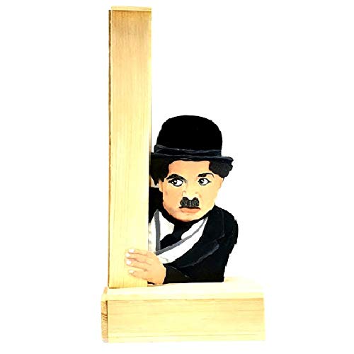Twaksati Handmade Charlie Chaplin Peeking Black, Wood and Paper, Decor Lamp