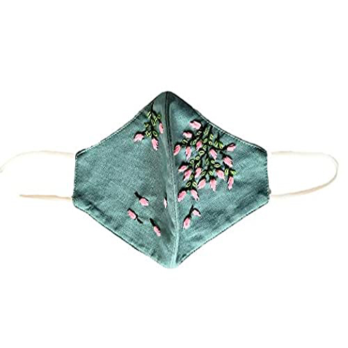 Twaksati handmade embroidered cotton soft and breathable face Mask - Matt green