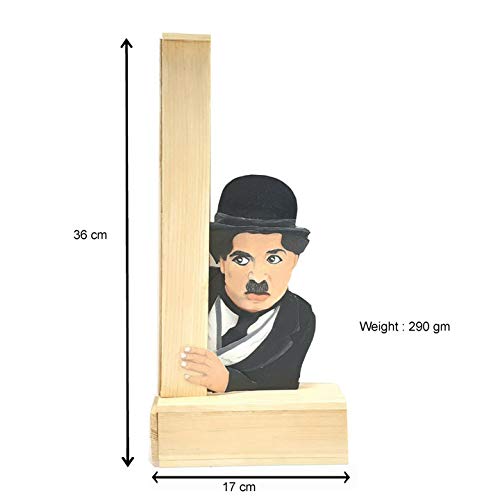 Twaksati Handmade Charlie Chaplin Peeking Black, Wood and Paper, Decor Lamp