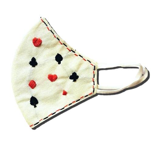 Twaksati handmade embroidered 3 layered cotton soft and breathable face Mask - off-white with theme