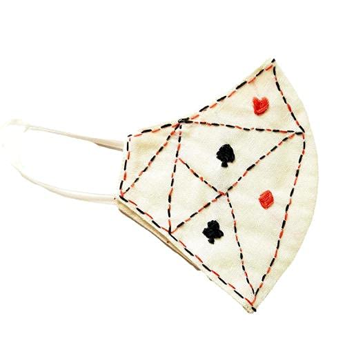 Twaksati handmade embroidered 3 layered cotton soft and breathable face Mask - off-white with theme