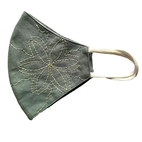 Twaksati handmade embroidered 3 layered cotton soft and breathable face Mask - soft dull green