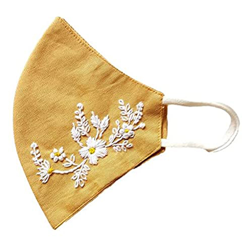 Twaksati handmade embroidered 3 layered cotton soft and breathable face Mask - soft yellow