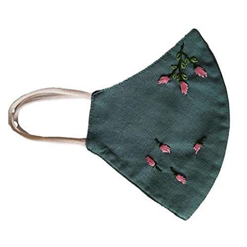 Twaksati handmade embroidered cotton soft and breathable face Mask - Matt green