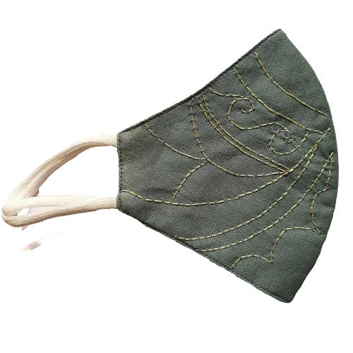 Twaksati handmade embroidered 3 layered cotton soft and breathable face Mask - soft dull green