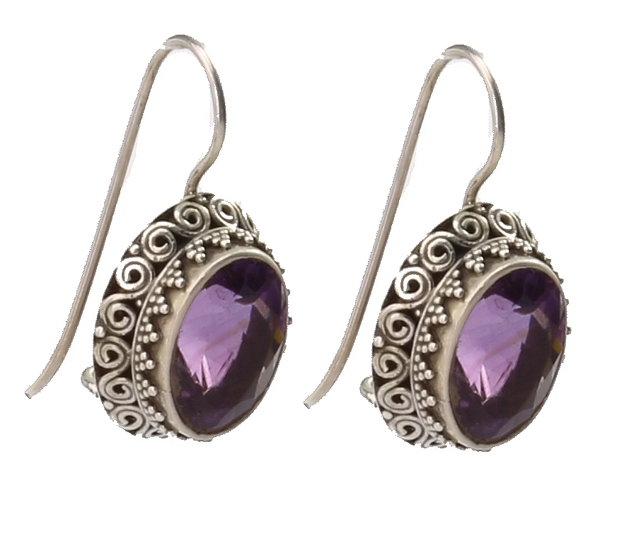 Silver Filigree Purple Amethyst Earring