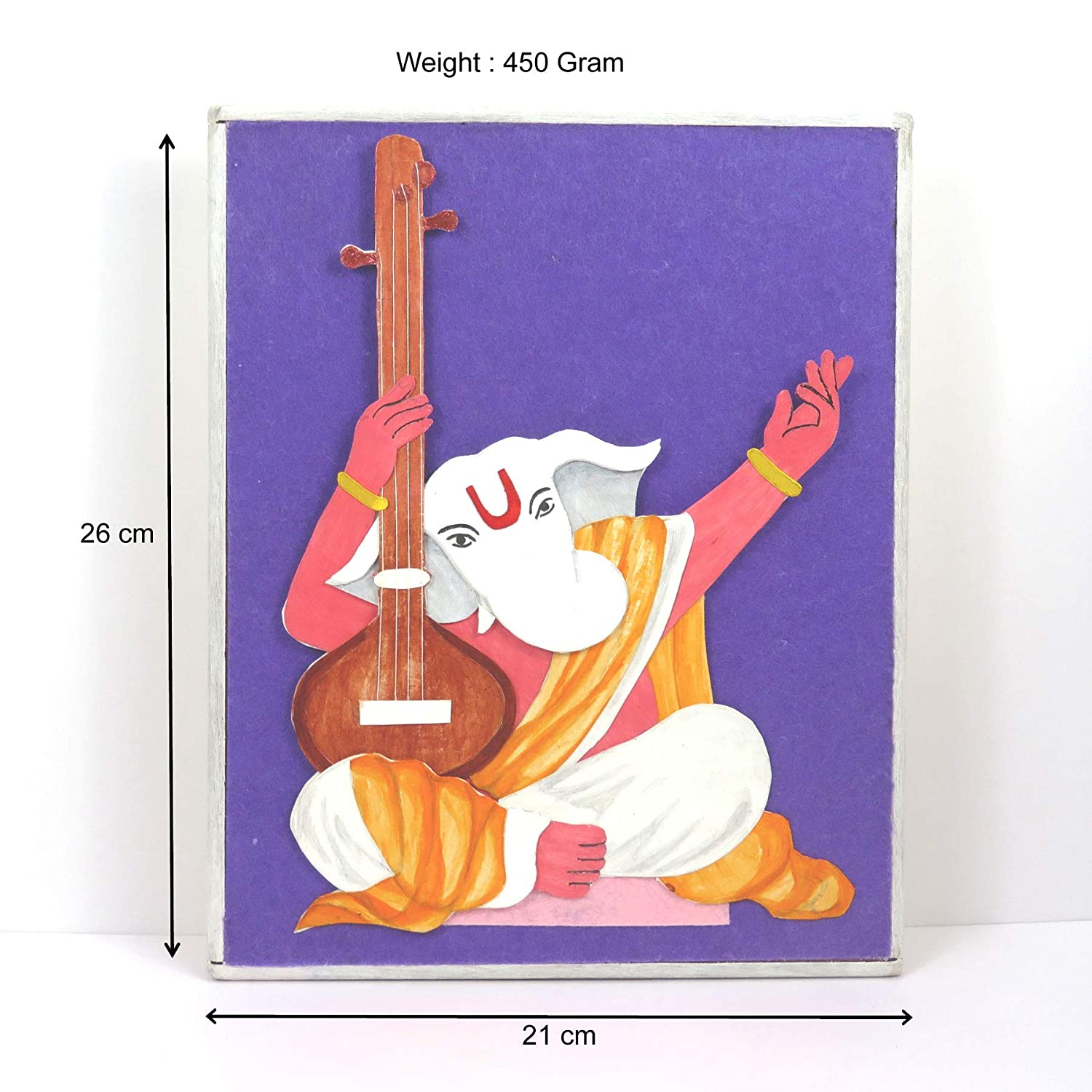 Twaksati Handmade Papercraft Wooden Bordered Ganeshji Playing Tanpura