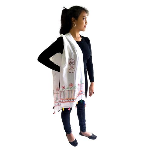 Twaksati Embroidered pure cotton stylish indigenous design stylish WhiteStole