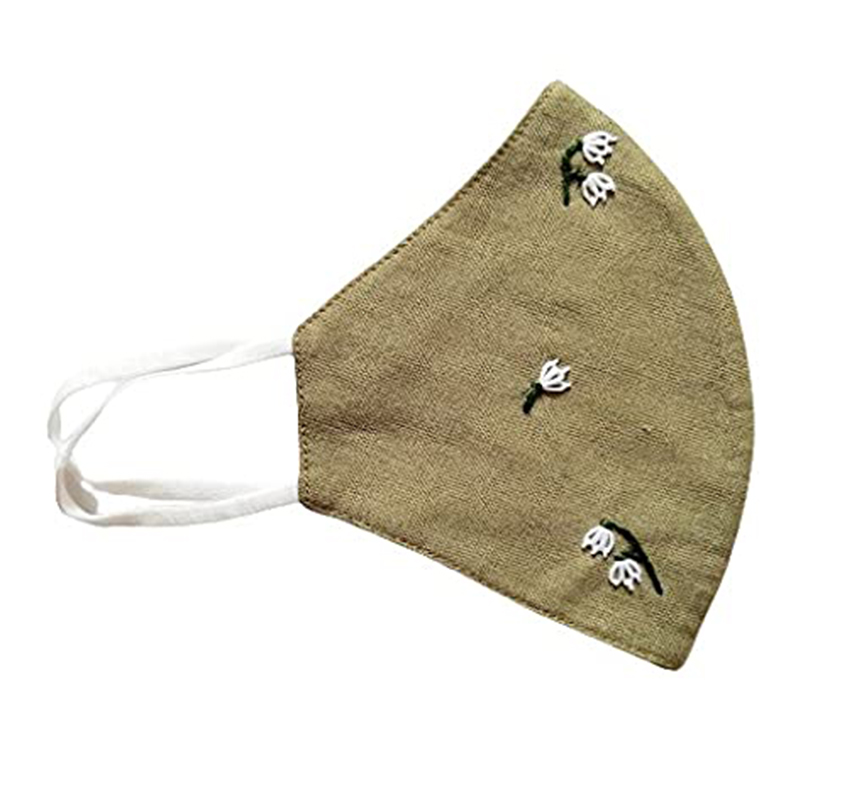 Twaksati handmade embroidered cotton soft and breathable classy face Mask - Matt Khaki Dar