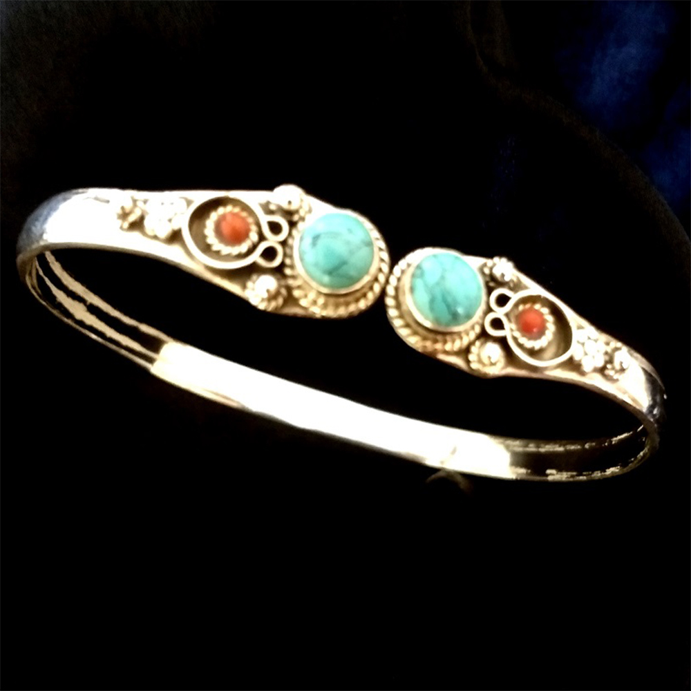 Silver Bracelet with twin Turquoise stone