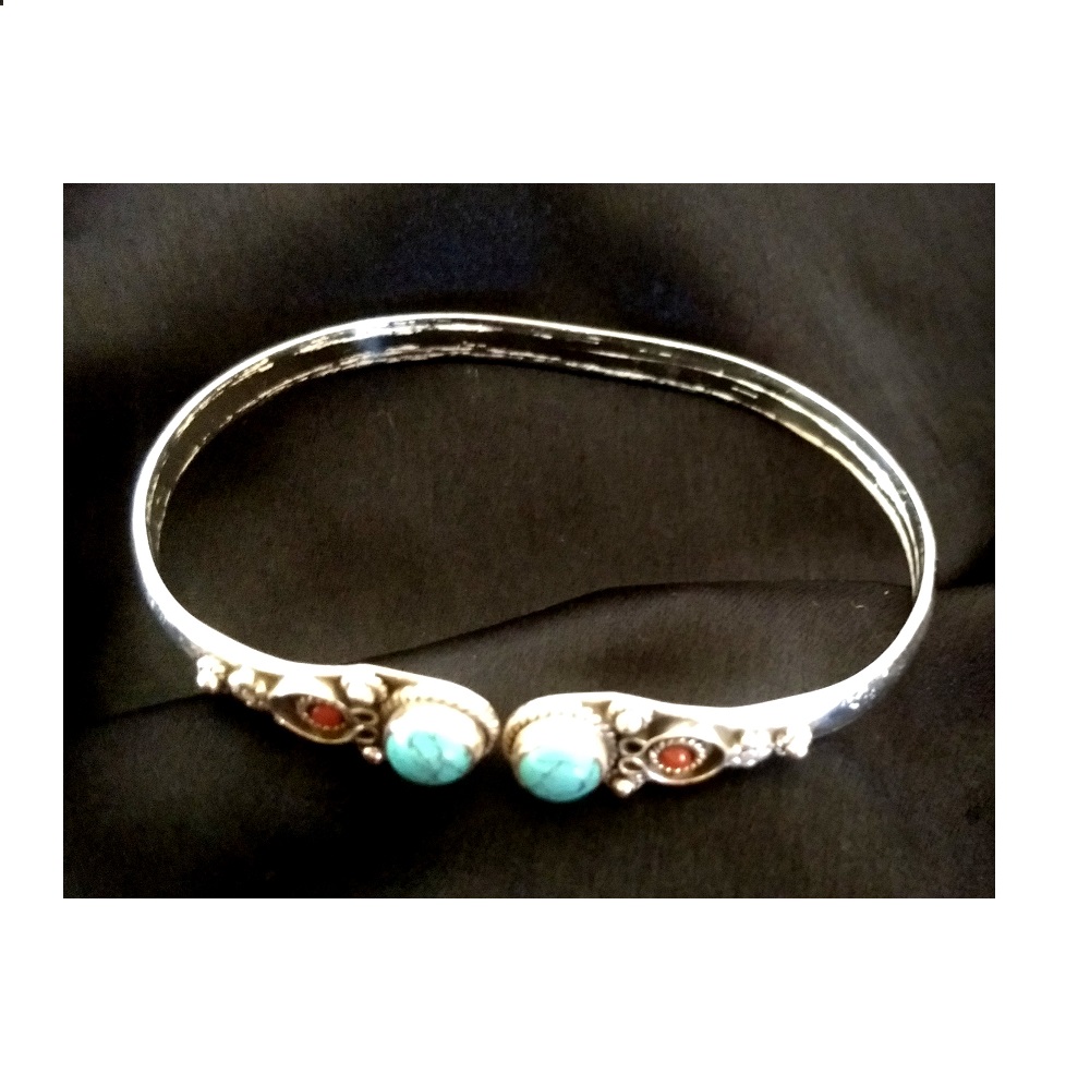 Silver Bracelet with twin Turquoise stone