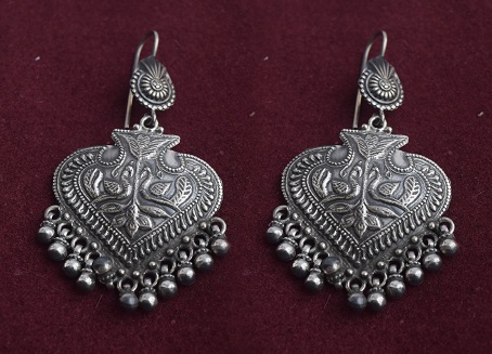 Silver Carved Ethnic Earrings