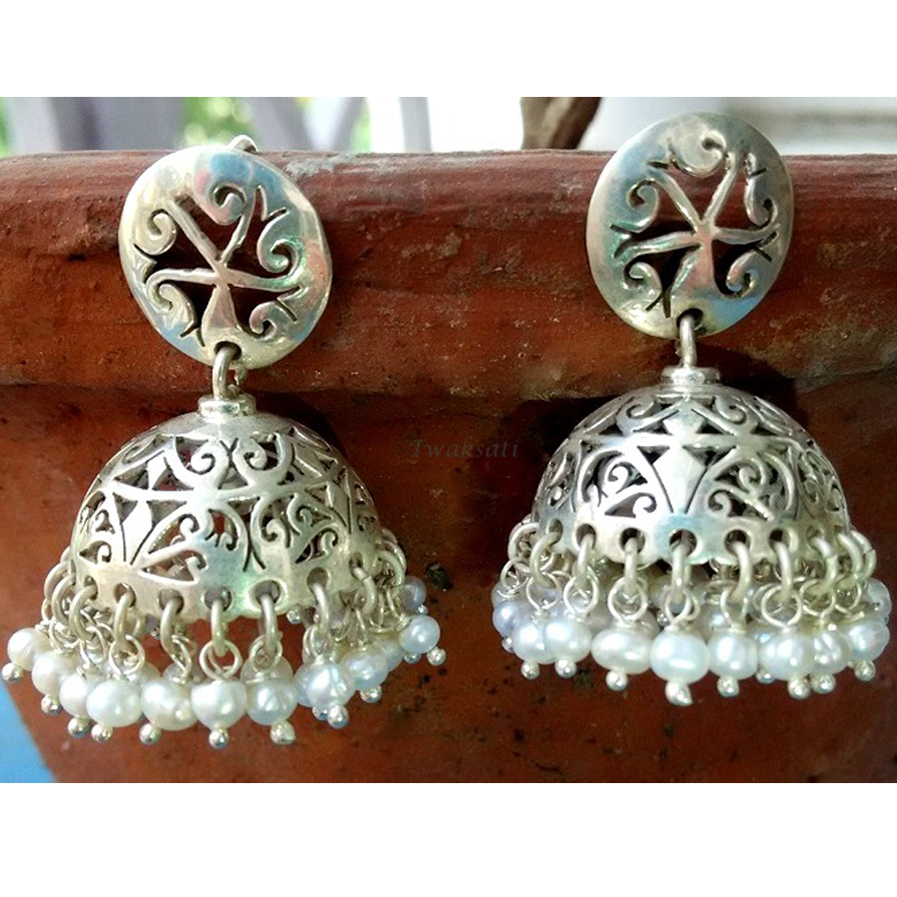 Silver Sultry carved Jhumka