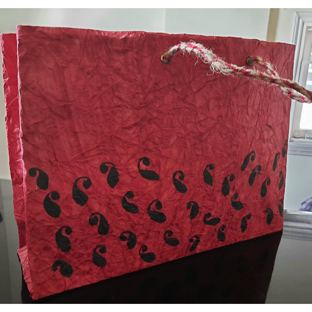 RED WITH BLACK PAISLEY PAPER BAG  