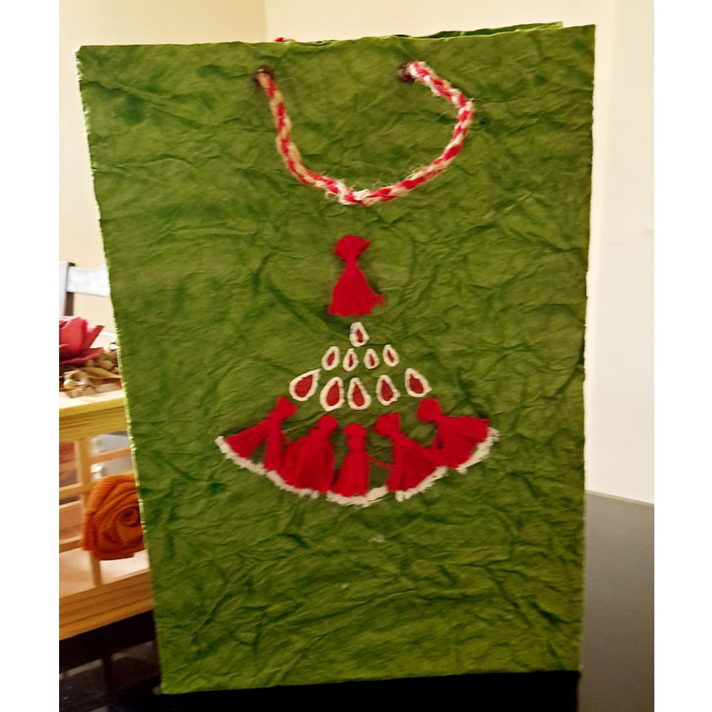 GREEN WITH RED TASSEL PAPER BAG