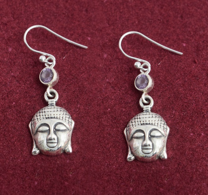 Little Buddha Silver Earring - Purple Stone