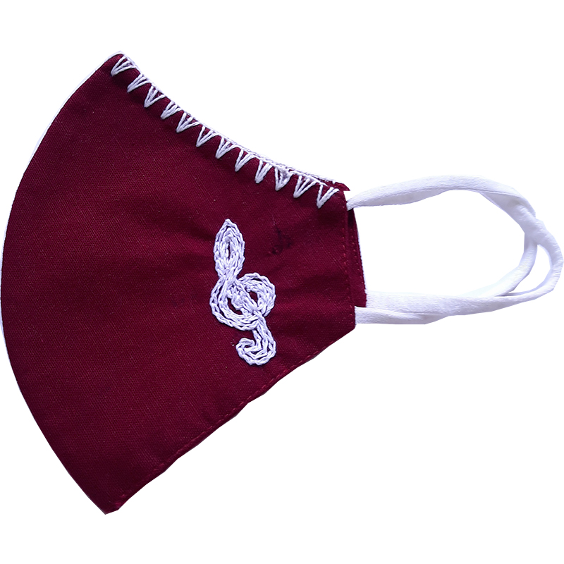 Twaksati handmade embroidered cotton soft and breathable Music notes face Mask - Maroon