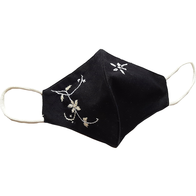 Twaksati handmade embroidered cotton soft and breathable face Mask - Black