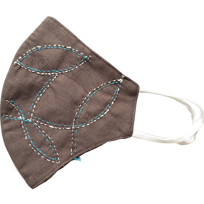 Twaksati handmade embroidered cotton soft and breathable face Mask - Grey crossed