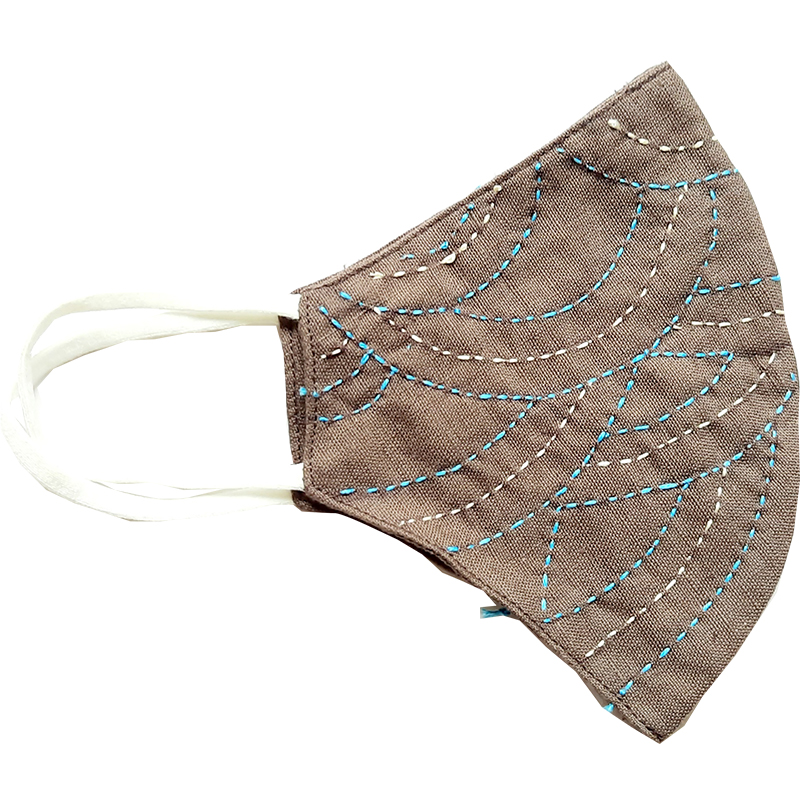 Twaksati handmade embroidered cotton soft and breathable face Mask - Grey crossed