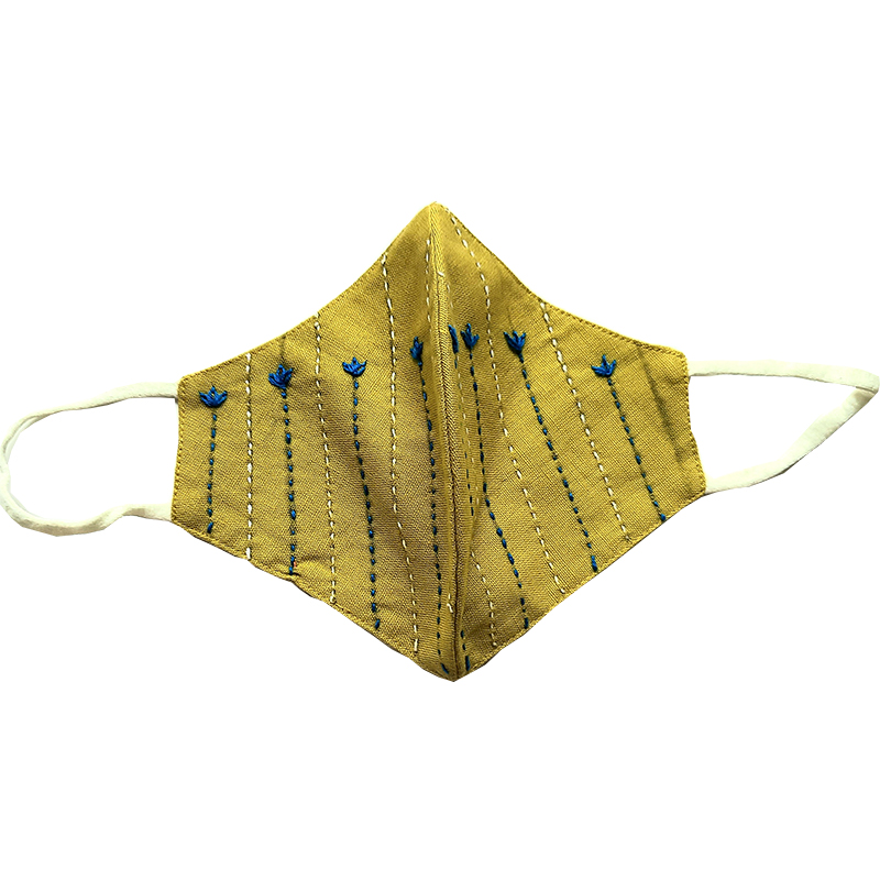 Twaksati handmade embroidered cotton soft and breathable face Mask - Mustard yellow