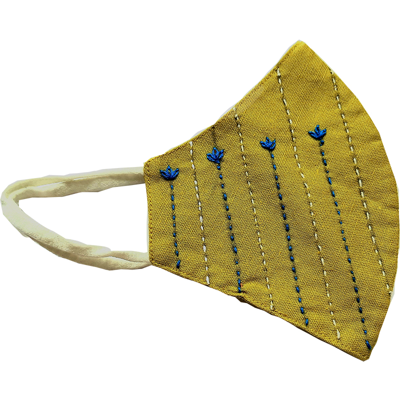 Twaksati handmade embroidered cotton soft and breathable face Mask - Mustard yellow