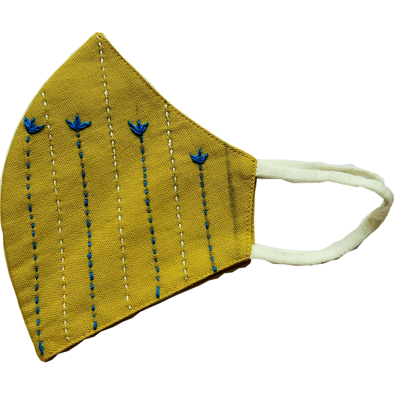 Twaksati handmade embroidered cotton soft and breathable face Mask - Mustard yellow