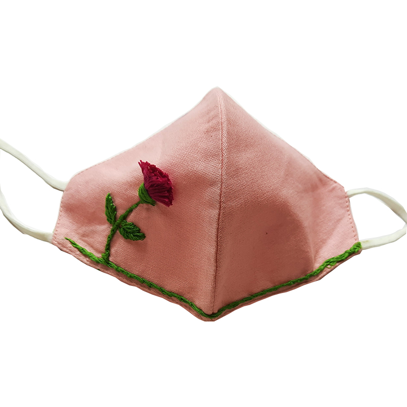 Twaksati handmade embroidered cotton soft and breathable face Mask - Peach with flower