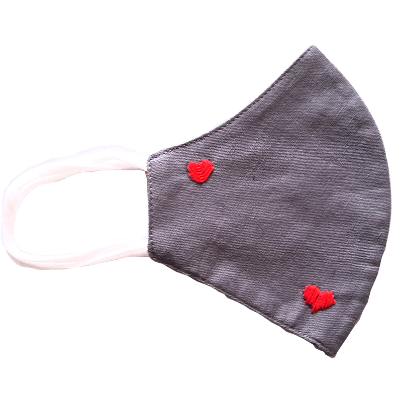 Twaksati handmade embroidered cotton soft and breathable face Mask - Grey