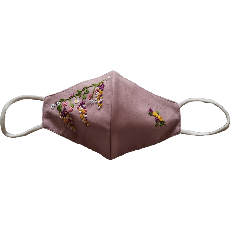 Twaksati handmade embroidered cotton soft and breathable face Mask - Mauve