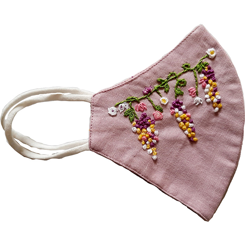 Twaksati handmade embroidered cotton soft and breathable face Mask - Mauve